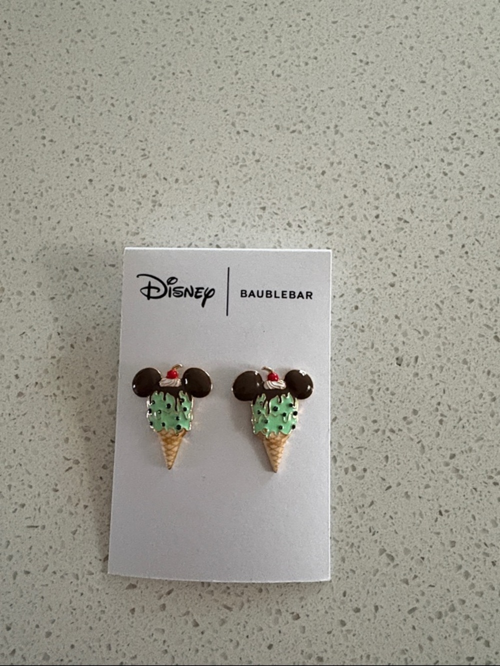 BaubleBar Mint Mickey Ice Cream Cone Stud Earrings with Brown Ears